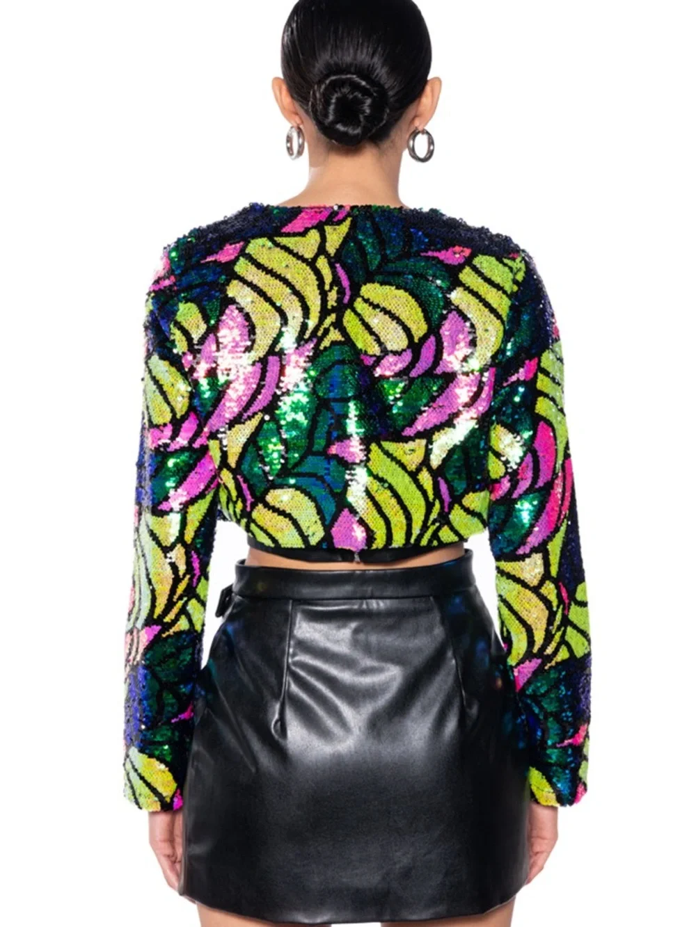 AKIRA Better to Love at Midnight Multicolor Sequin Cropped Blazer Size 1X - Picture 3 of 8
